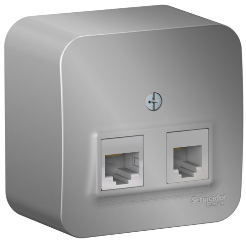 Розетка телефон+компьютер накладная Systeme Electric Blanca 2-м. RJ11+RJ45 5е алюминий картинка